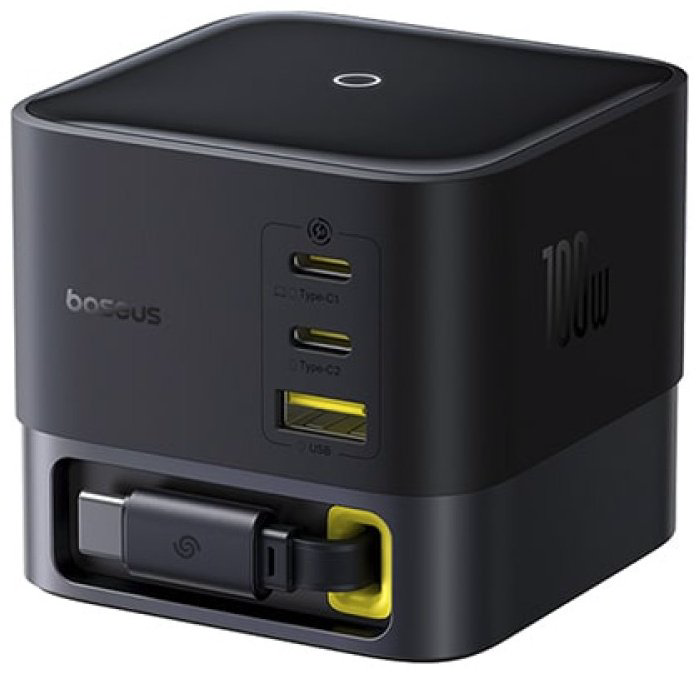 Зарядное устройство Baseus Super GaN Desktop with Retractable Cable 3C+U 100W USB Type-C, USB черный купить,NaN