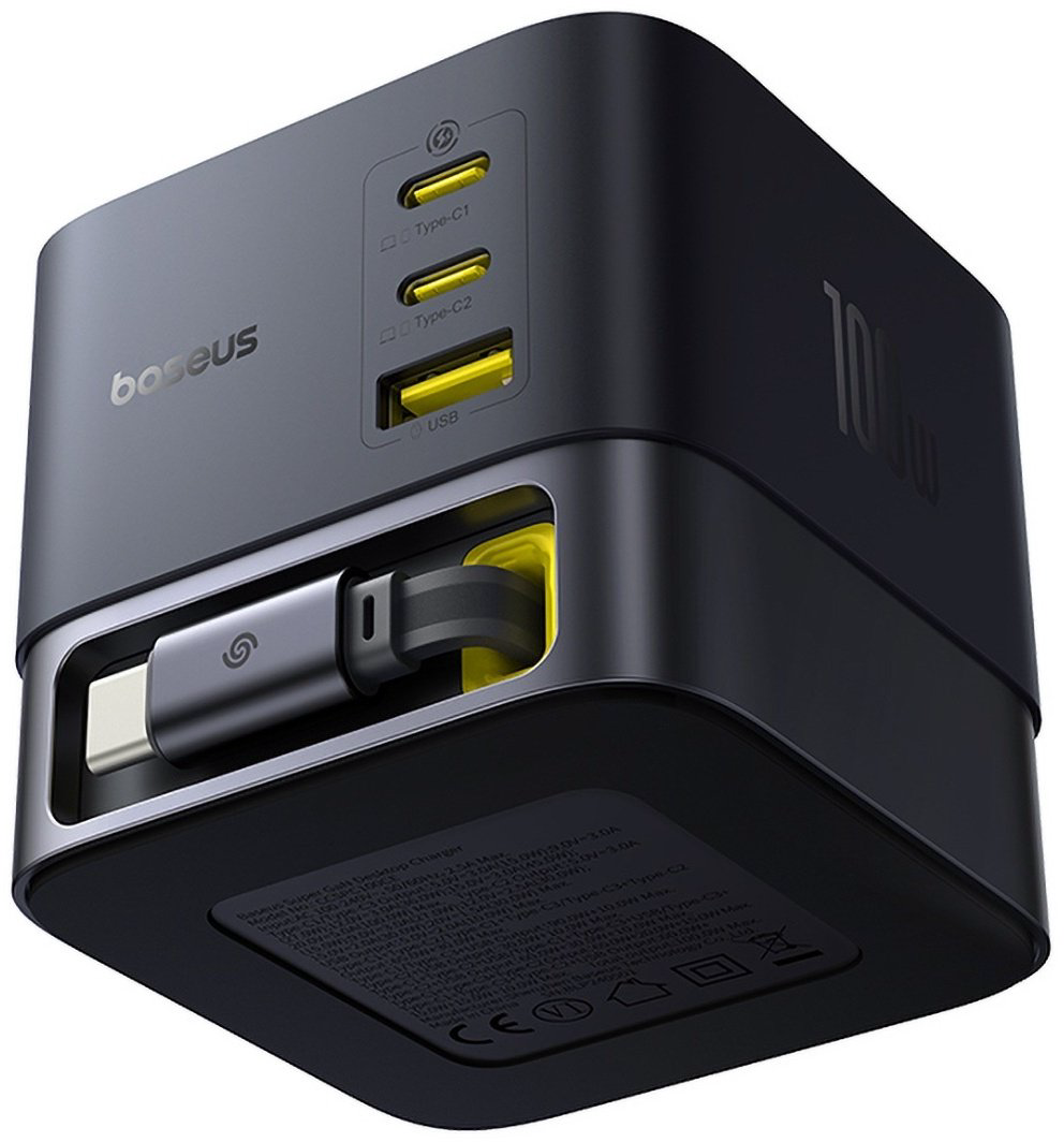 Зарядное устройство Baseus Super GaN Desktop with Retractable Cable 3C+U 100W USB Type-C, USB черный купить,NaN