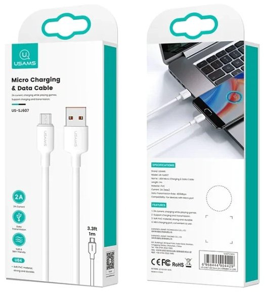 Кабель Usams USB 2.0 (M), micro-USB 2.0 (M) белый купить,NaN