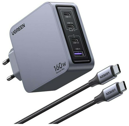 Зарядное устройство Ugreen X763 Nexode Pro 160W 4-Port GaN Fast Charger Set EU 25877 серый