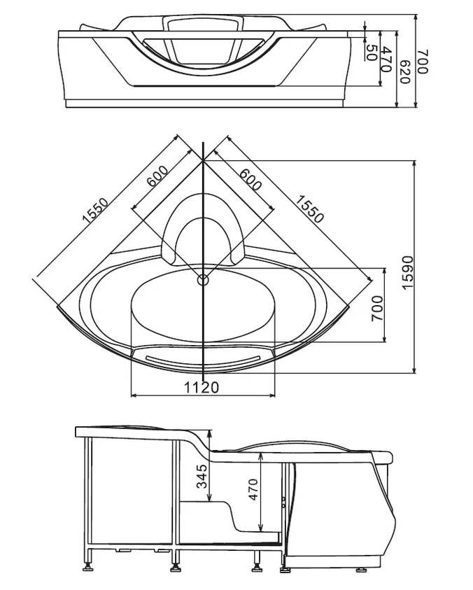 Ванна Gemy G9025 II B 155х155х70см белый купить,NaN