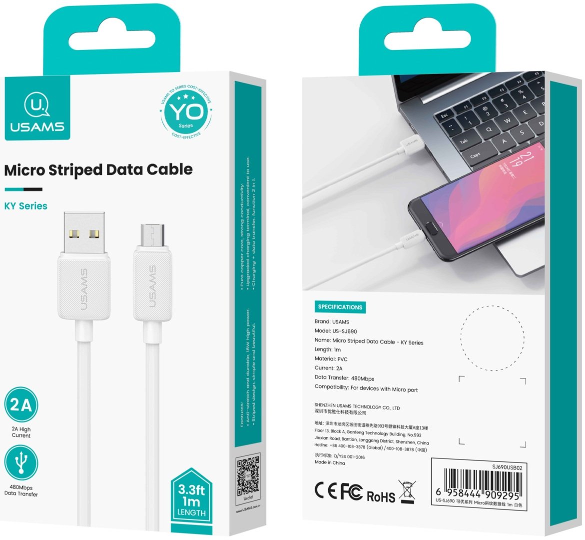Кабель Usams USB 3.0 (M), micro-USB 3.0 (M) белый
