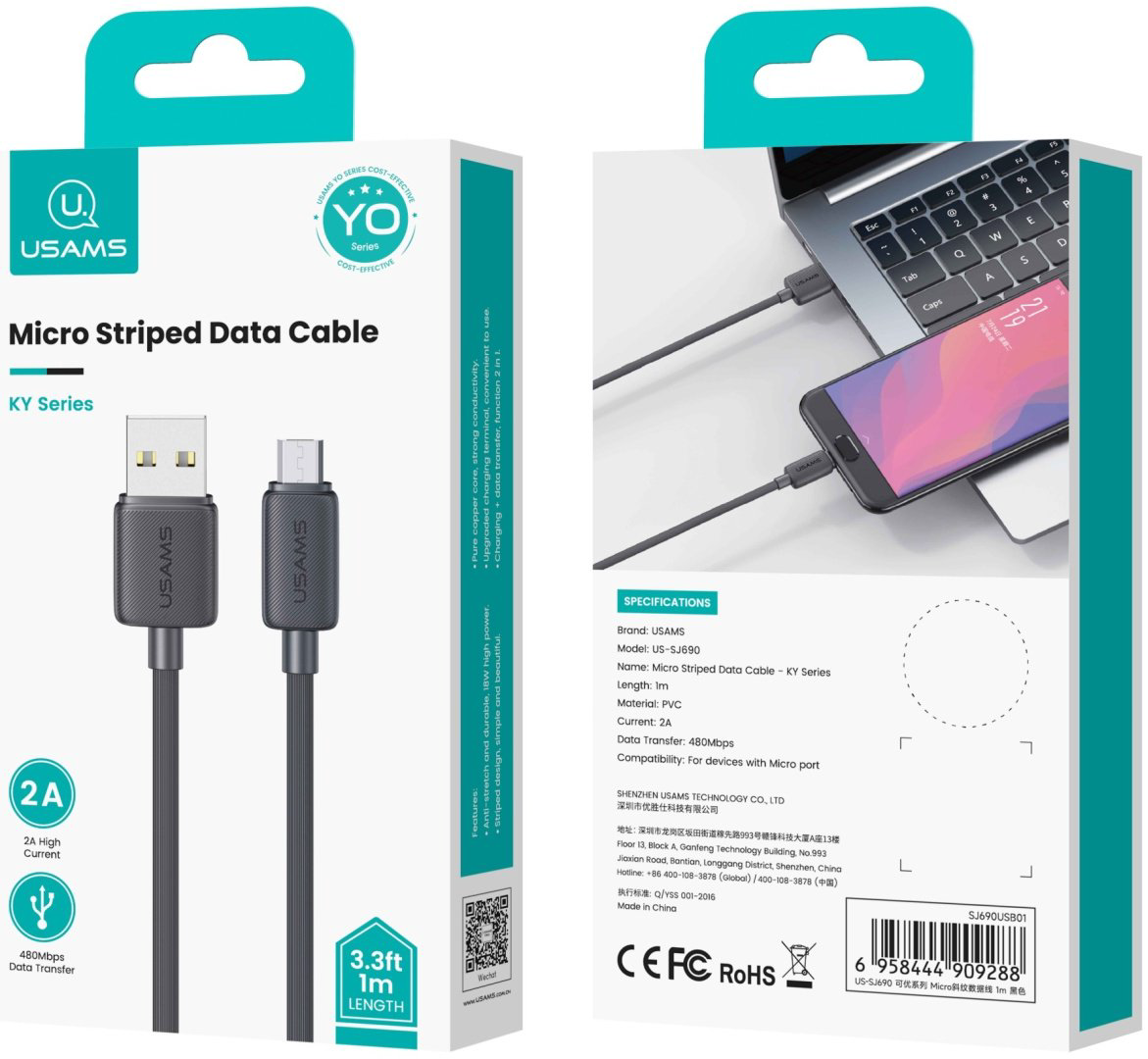 Кабель Usams USB 3.0 (M), micro-USB 3.0 (M) черный купить,NaN