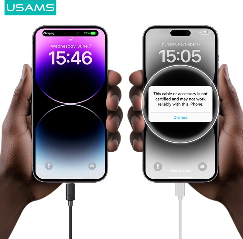 Кабель Usams USB TypeC (M), Lightning (M) черный купить,NaN
