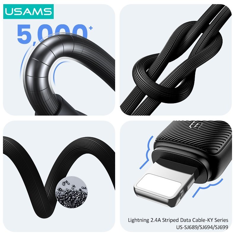 Кабель Usams USB 3.0 (M), Lightning (M) черный купить,0