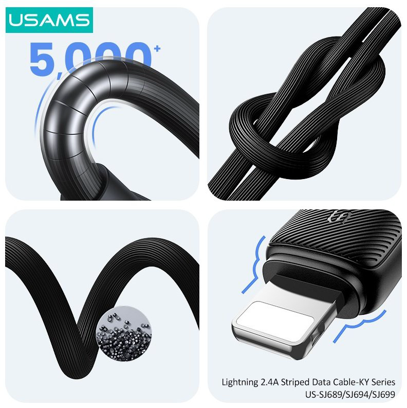 Кабель Usams USB 3.0 (M), Lightning (M) черный