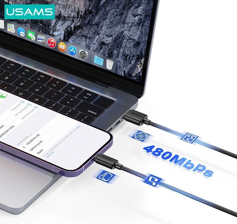 Кабель Usams USB TypeC (M), Lightning (M) черный купить,0
