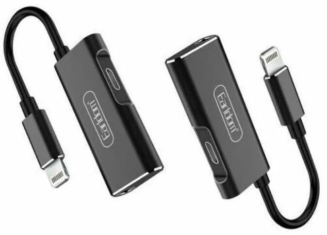 Кабель Earldom 3.5 мм jack (F), Lightning (M), Lightning (F) черный купить,0
