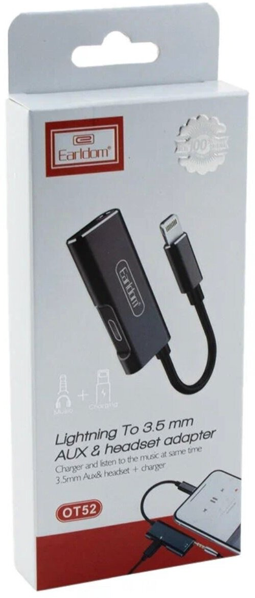 Кабель Earldom 3.5 мм jack (F), Lightning (M), Lightning (F) черный купить,NaN
