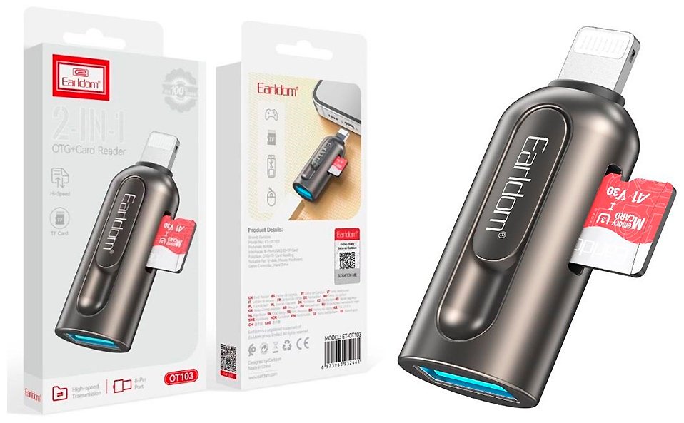 Переходник Earldom Lightning (M), USB 3.0 (F) серебристый купить,0