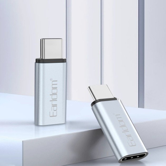 Переходник Earldom Lightning (F), USB TypeC (M) серебристый купить,NaN