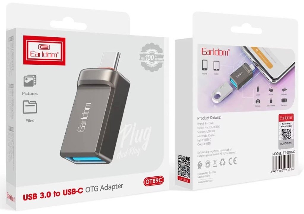 Переходник Earldom USB 3.0 (F), USB TypeC (M) серебристый купить,0
