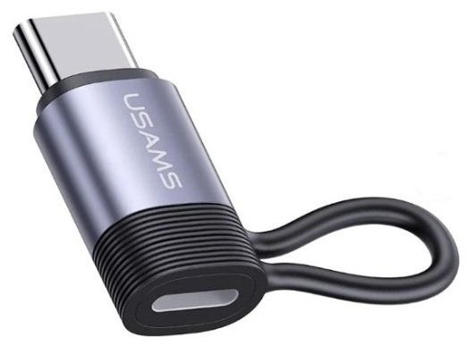Переходник Usams Lightning (F), USB TypeC (M) серый купить,NaN