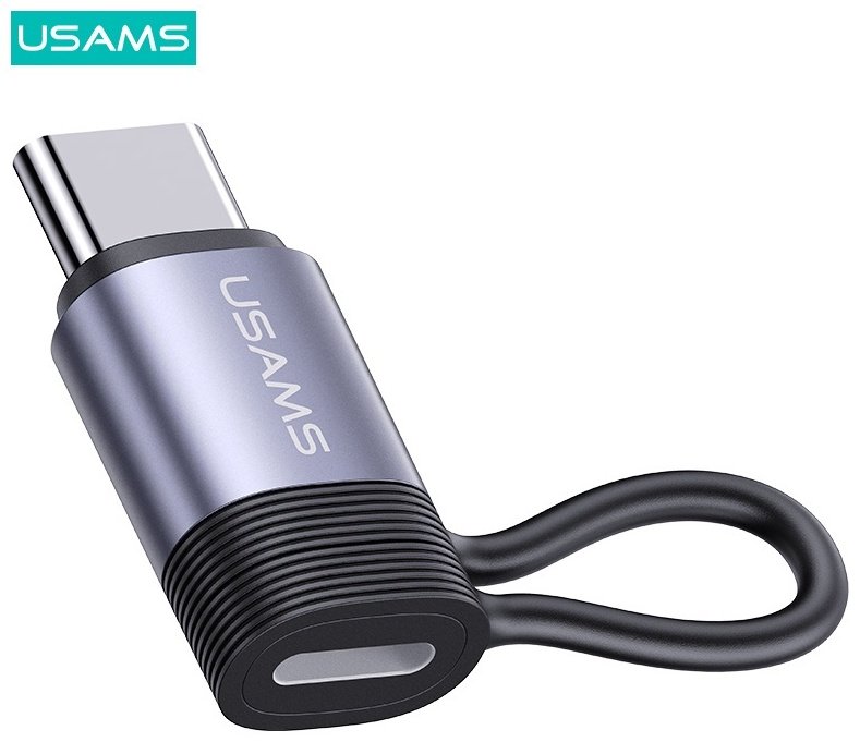 Переходник Usams Lightning (F), USB TypeC (M) серый купить,0