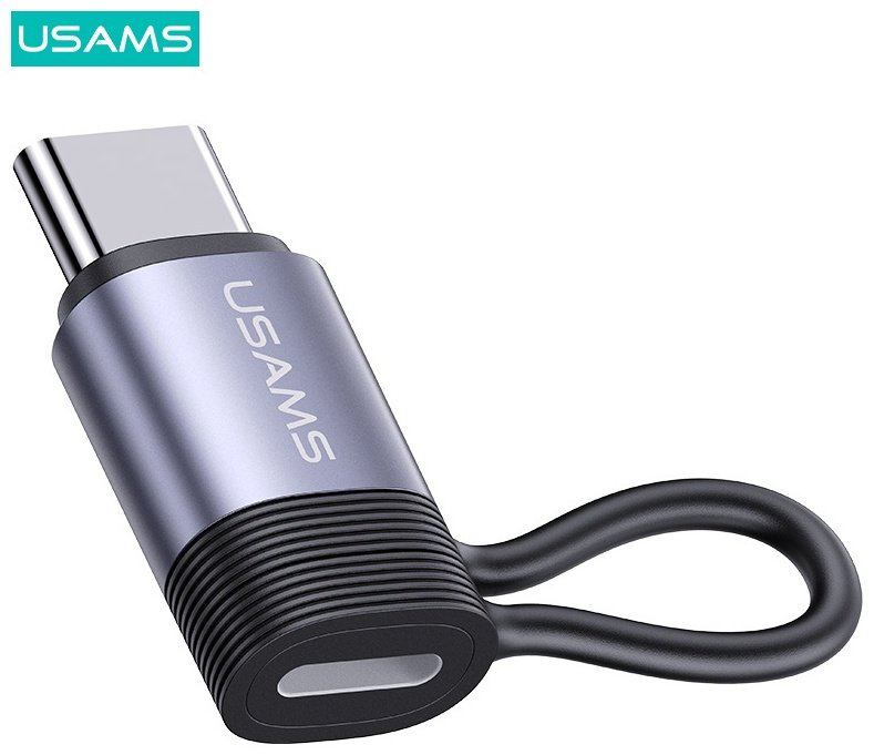 Переходник Usams Lightning (F), USB TypeC (M) серый купить,NaN
