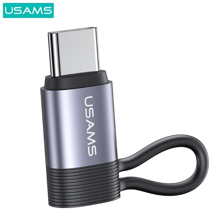 Переходник Usams Lightning (F), USB TypeC (M) серый купить,0