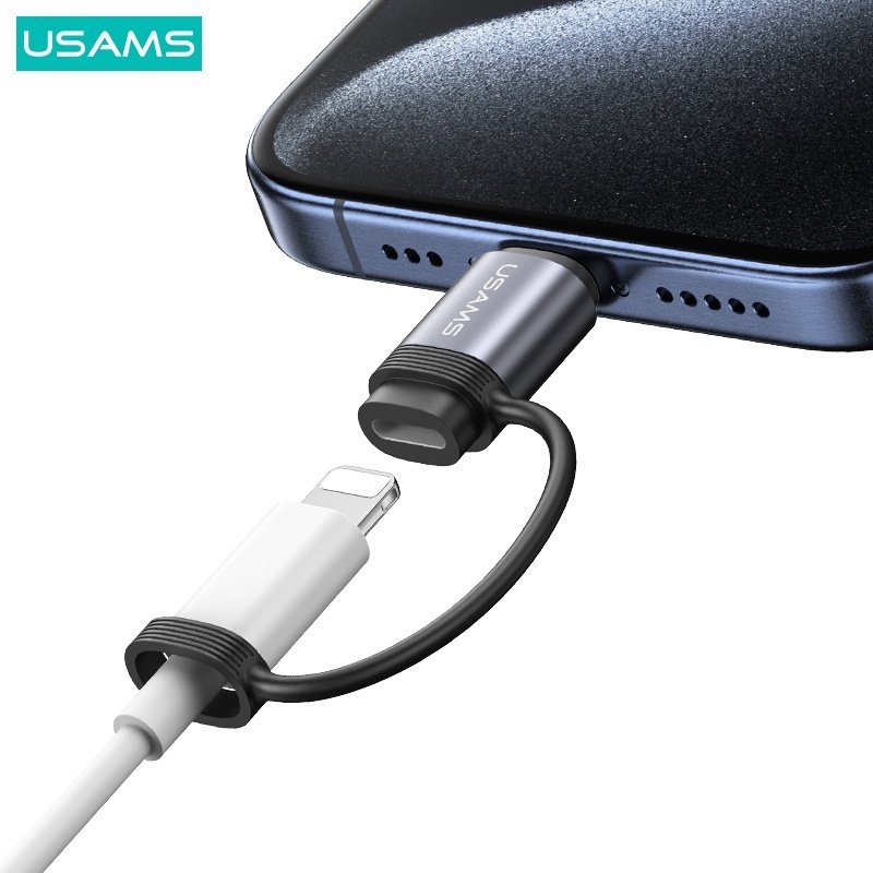 Переходник Usams Lightning (F), USB TypeC (M) серый купить,0
