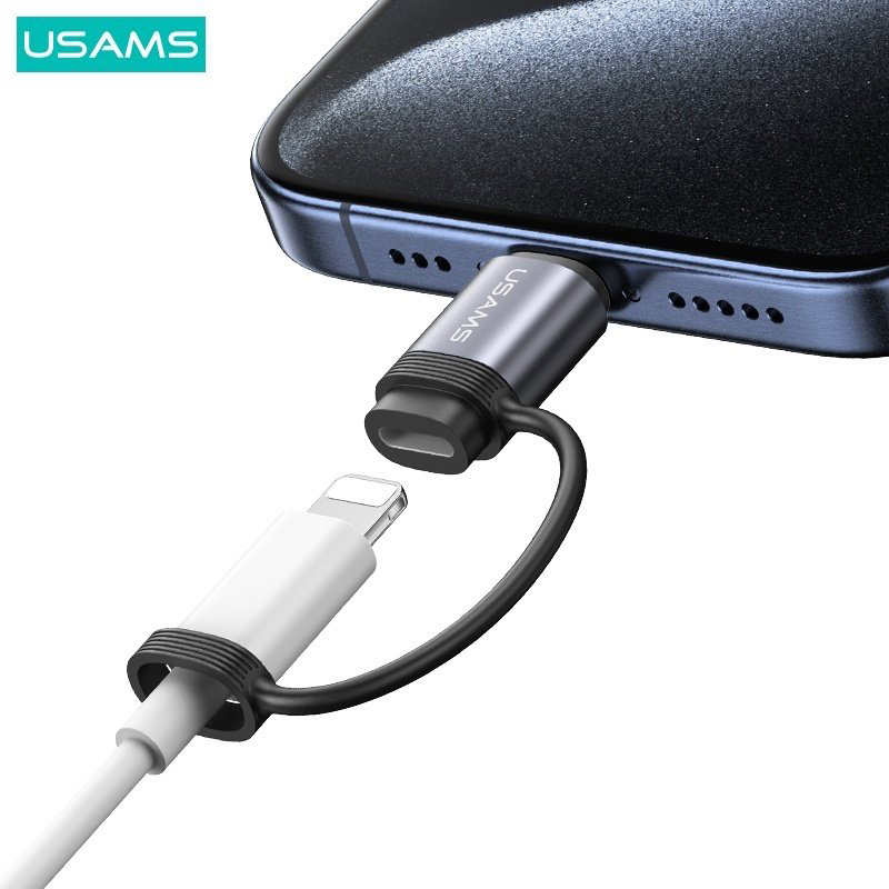 Переходник Usams Lightning (F), USB TypeC (M) серый купить,NaN