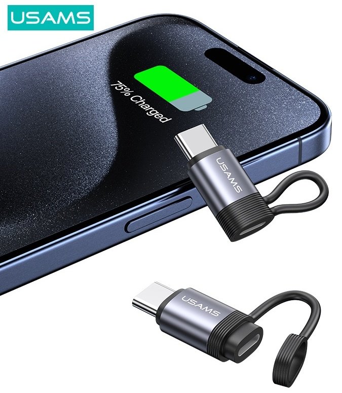 Переходник Usams Lightning (F), USB TypeC (M) серый купить,0