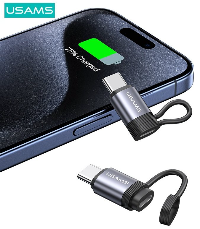 Переходник Usams Lightning (F), USB TypeC (M) серый купить,NaN