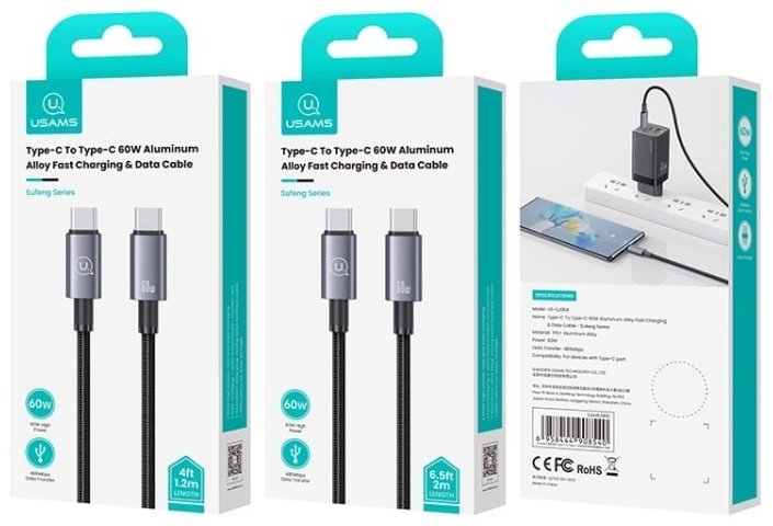 Кабель Usams USB TypeC (M) черный купить,NaN