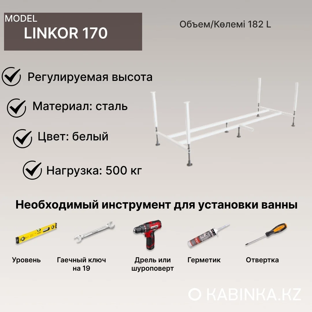 Комплект Ванна ODA Linkor 1700 170х70х44.5см белый + каркас купить,NaN