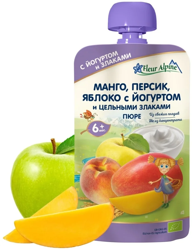 Детское пюре Fleur Alpine манго, яблоко, персик 120гр купить,NaN