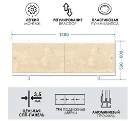 Экран для ванны Кварт 1.5 148х56см бежевый