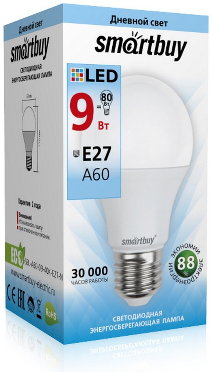 Smartbuy 9W E27, светодиодная, дневной белый купить,0