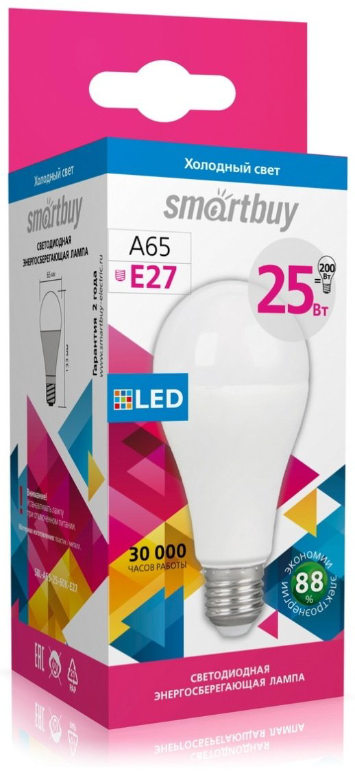 Smartbuy 25W E27, светодиодная, холодный белый купить,NaN