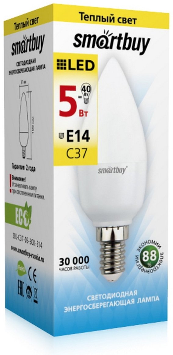 Smartbuy 5W Е14, светодиодная, теплый белый - ForteMarket Smartbuy 5W Е14, светодиодная, теплый белый купить,0