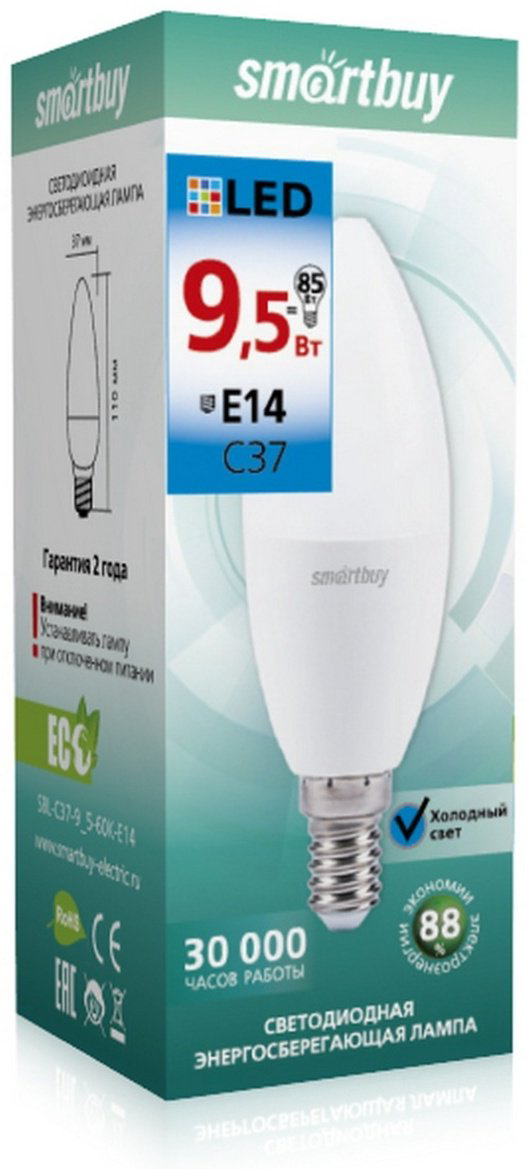 Smartbuy 9.5W Е14, светодиодная, холодный белый купить,NaN