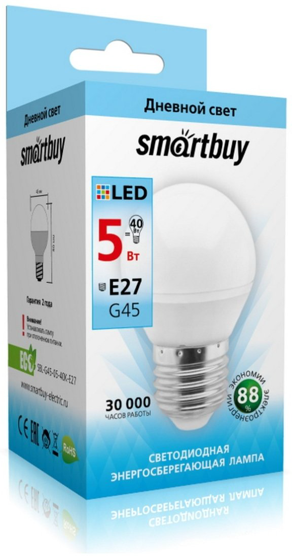 Smartbuy 5W E27, светодиодная, дневной белый купить,NaN