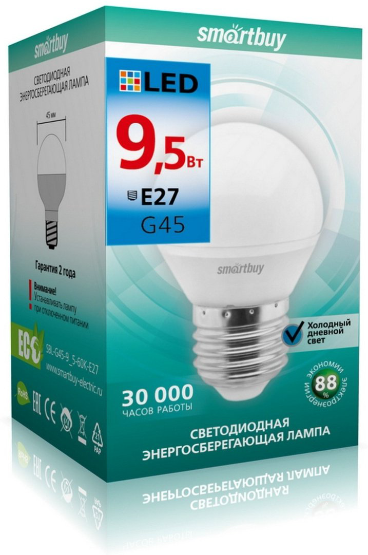 Smartbuy 9.5W E27, светодиодная, холодный белый купить,NaN