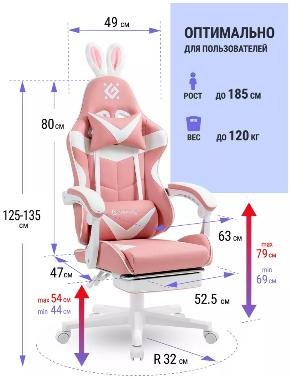 Игровое кресло Irifi, белый, розовый купить,86229