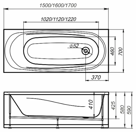 Ванна Domani-Spa Standard 160x70x41см с каркасом, сифоном и экраном купить,NaN