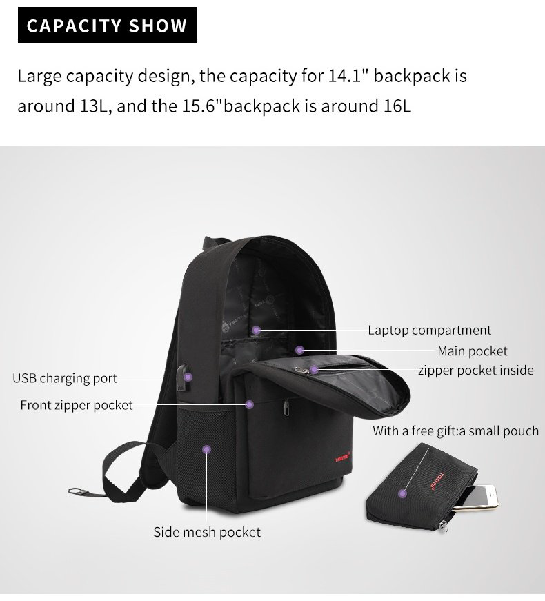 Рюкзак Tigernu T-B3249A до 15.6" черный купить,NaN