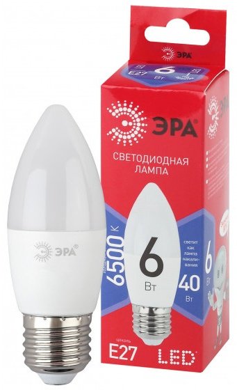 ЭРА 6W E27, светодиодная, холодный белый