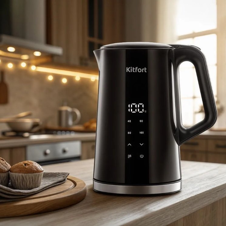 Электрочайник Kitfort KT-6703 черный, стальной