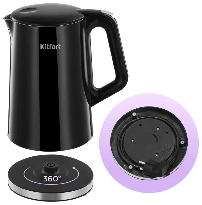 Электрочайник Kitfort KT-6703 черный, стальной