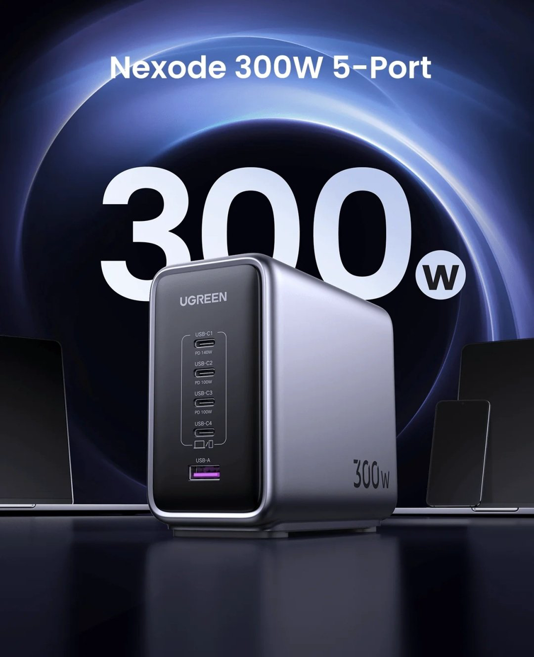 Зарядное устройство Ugreen Nexode 300W 5-Port PD Gan Fast Charger серый купить,NaN
