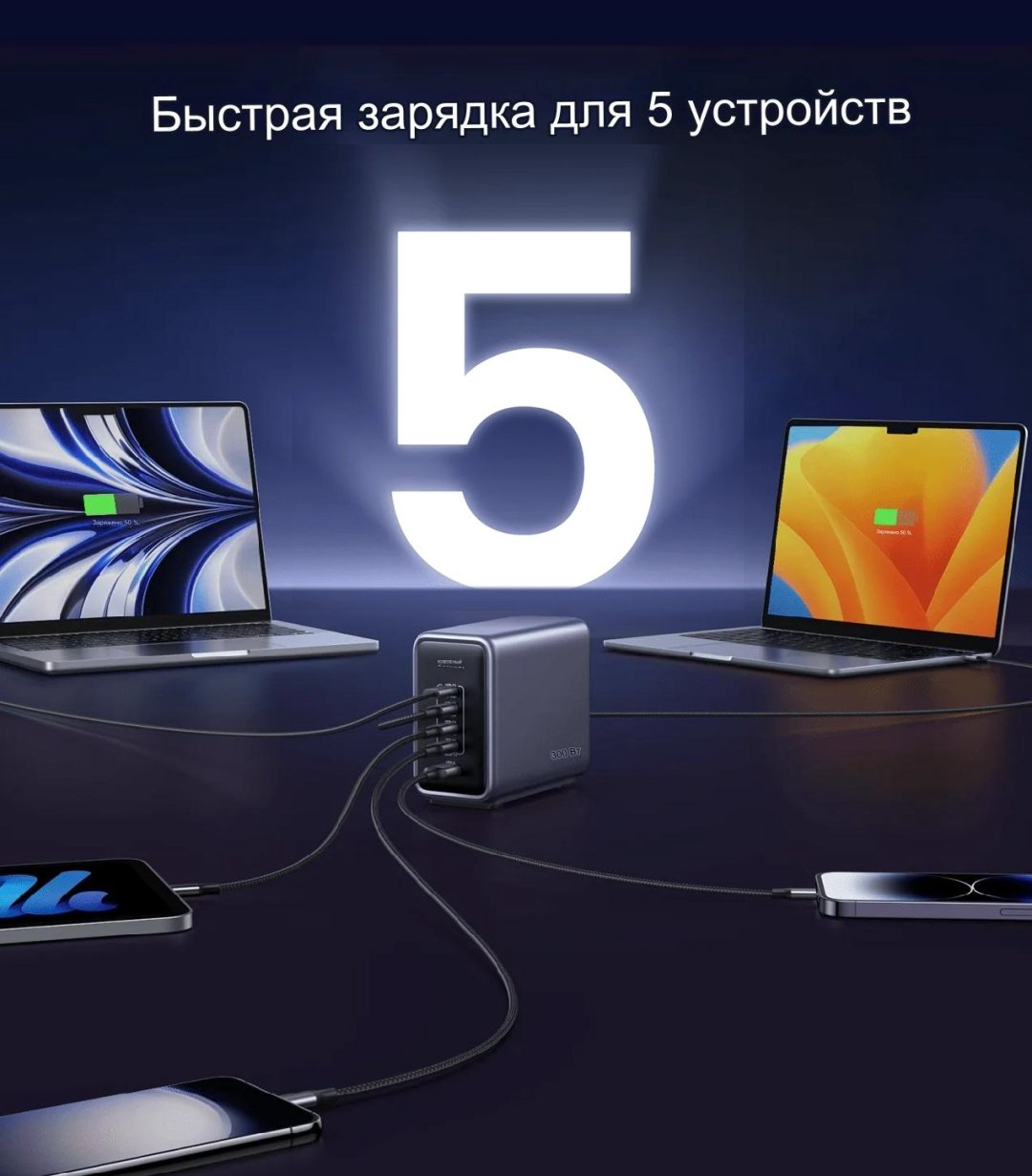 Зарядное устройство Ugreen Nexode 300W 5-Port PD Gan Fast Charger серый купить,NaN