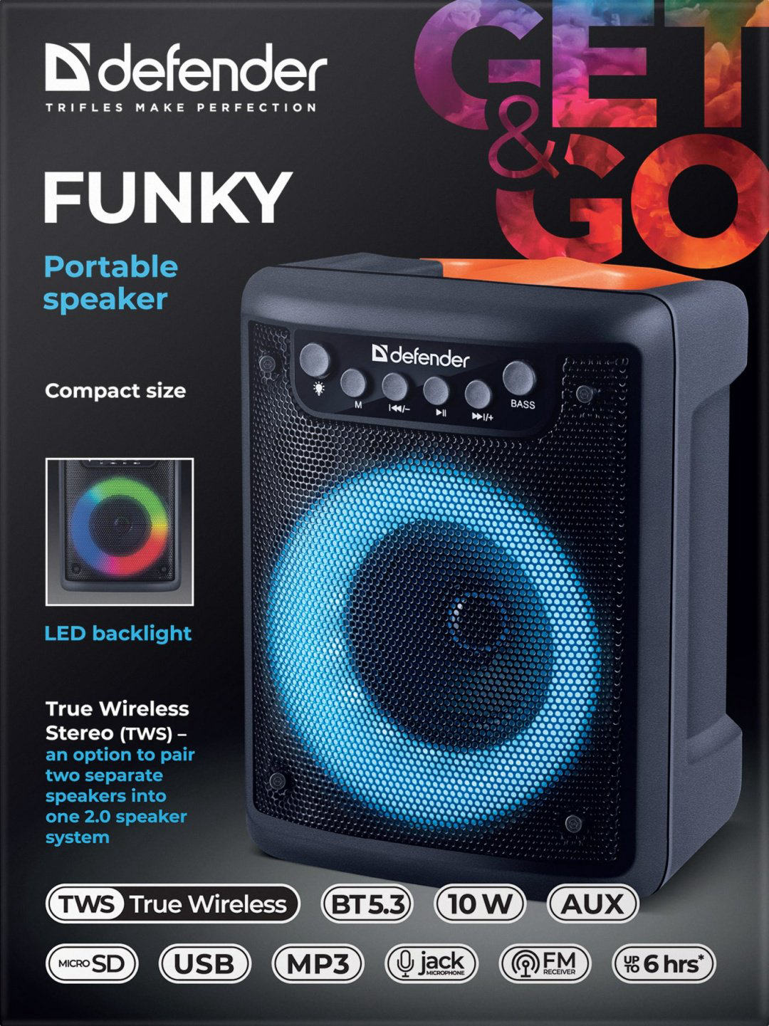 Портативная колонка Defender Funky черный купить,7332