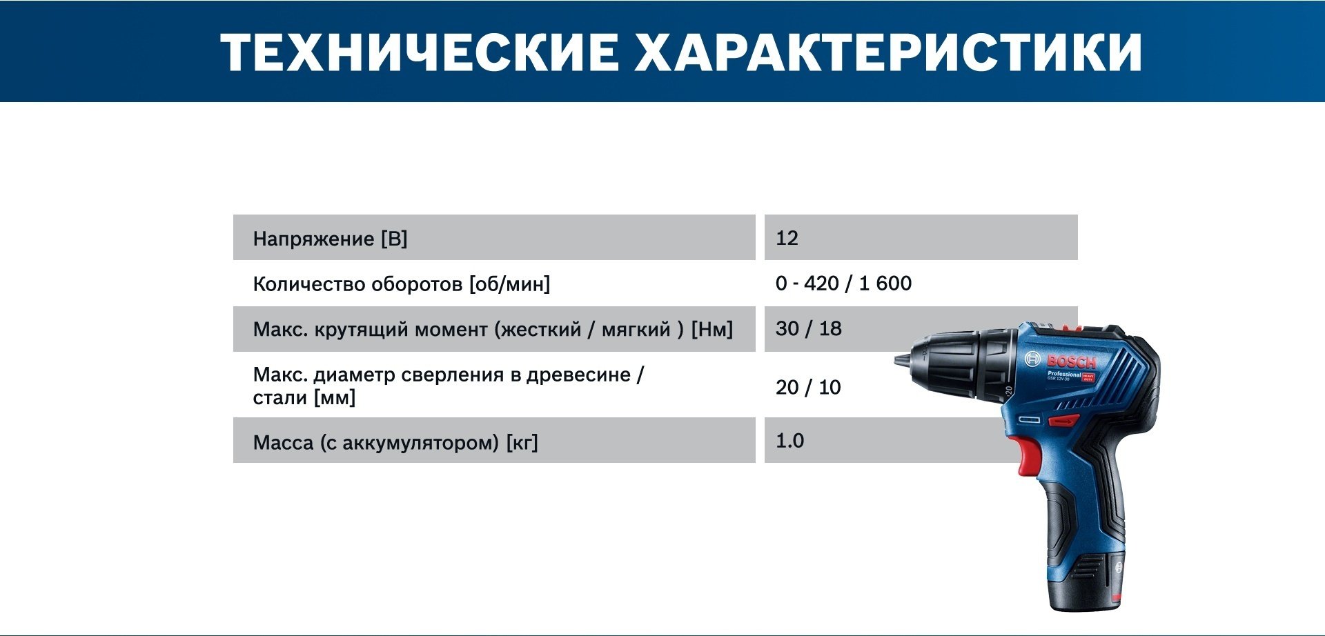 Аккумуляторная дрель-шуруповерт BOSCH Professional GSR 12V-30, 06019G9002 купить,0