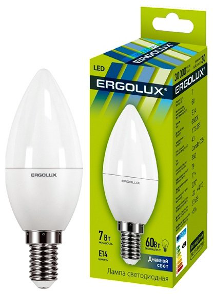Ergolux 7W Е14, светодиодная, естественный белый купить,NaN