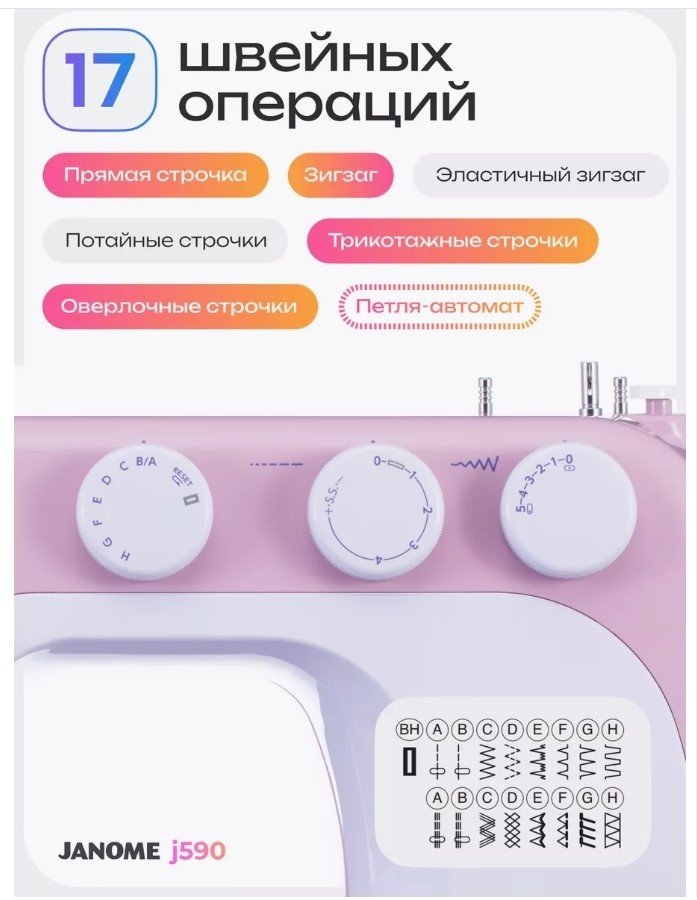 Швейная машина Janome J590 белый, розовый купить,0