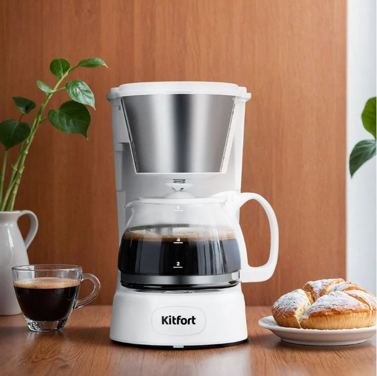Кофеварка Kitfort KT-7631 белый, стальной, серый - ForteMarket Кофеварка Kitfort KT-7631 белый, стальной, серый купить,11690