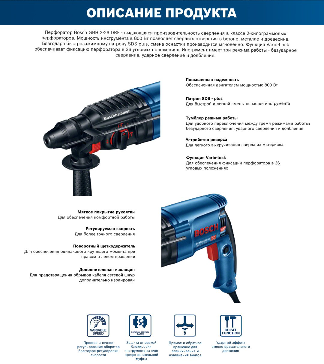 Перфоратор с патроном SDS Plus Bosch Professional GBH 2-26, 0611253708 купить,NaN