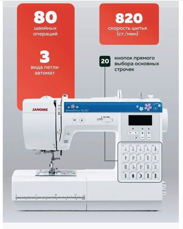 Швейная машина Janome HomeDecor 6180 белый, синий купить,NaN