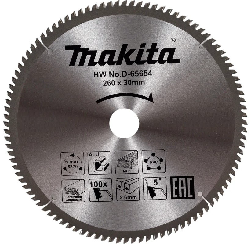 Пильный диск Makita D-65654 260x30 мм, 100Т